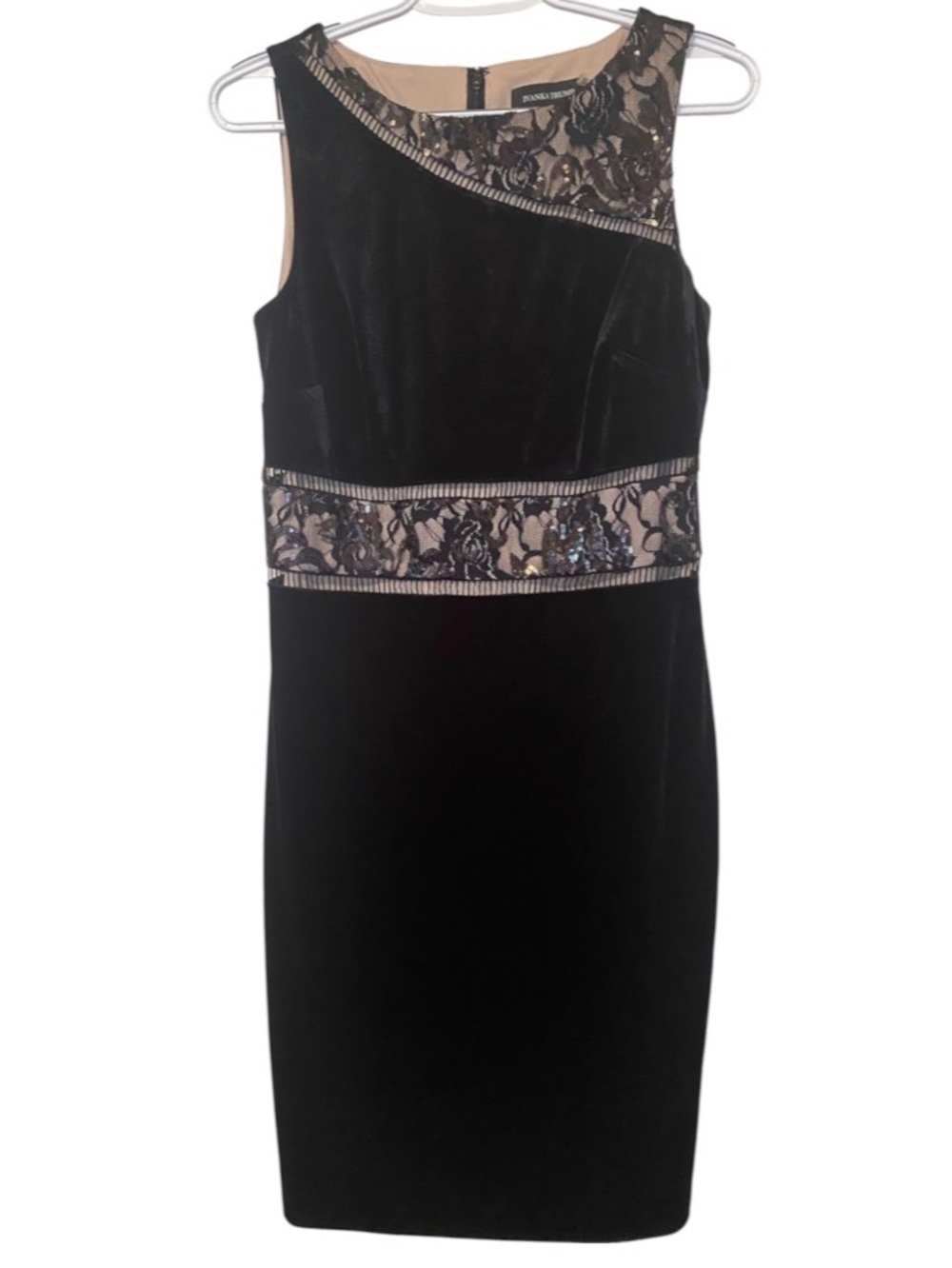 Ivanka Trump Black Velvet tailored Sheath Dress with Lace Insets size 4